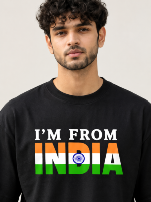 I'M FROM INDIA Men's Graphic T-Shirt – Oversized Drop-Shoulder Black Tee UAE
