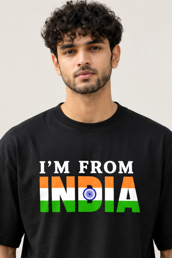 I'M FROM INDIA Men's Graphic T-Shirt – Oversized Drop-Shoulder Black Tee UAE