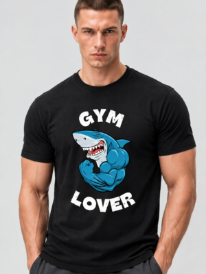 Men’s Gym Lover Black Cotton T-Shirt – Premium Regular Fit Gym & Casual Wear