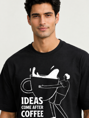 Ideas come after coffee – closeup view – man