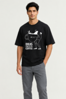 Ideas Come After Coffee Men's Black Graphic T-Shirt | Regular Fit Drop-Shoulder Tee UAE